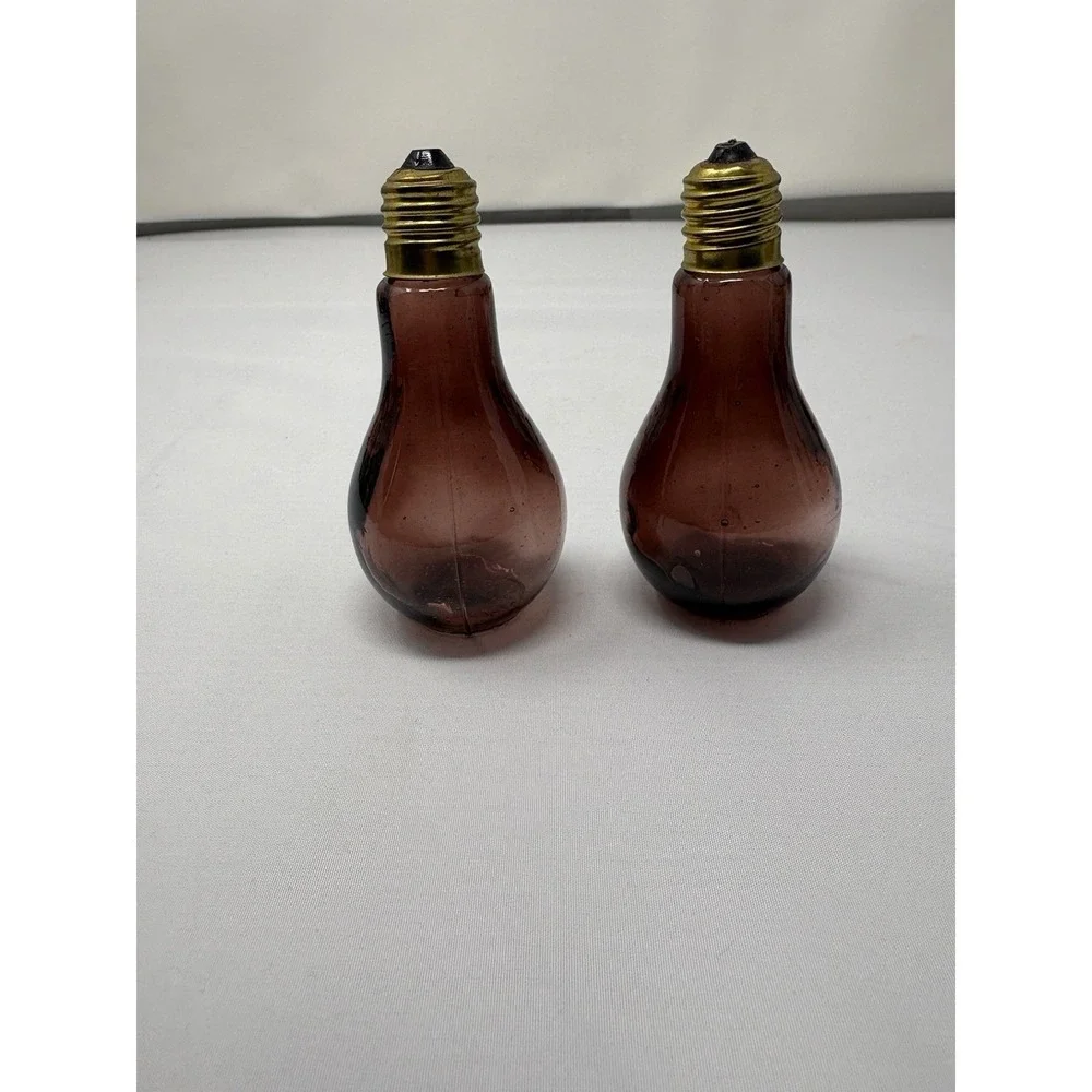 Vintage 1960s Purple Blown Glass Light Bulb Salt & Pepper Shakers Retro MCM Rare